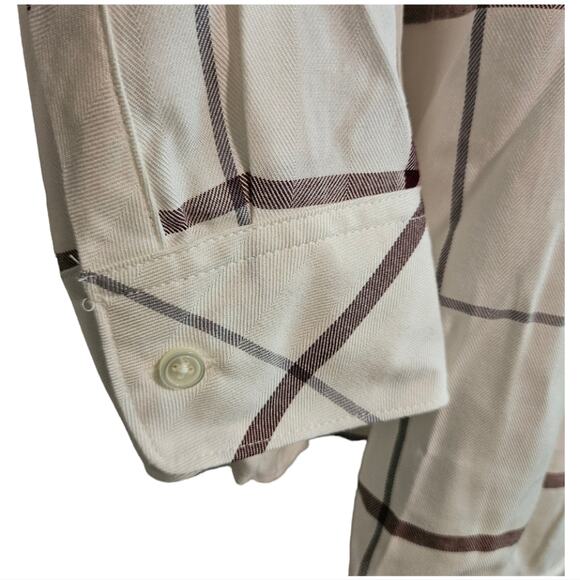 CHICO'S Womens Size 1 Medium Plaid Button Up Blouse Top Long Sleeve White - Picture 3 of 7